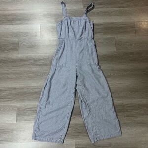 Old Navy Linen Blend Cropped Length Train Conductor Striped Jumpsuit Size M